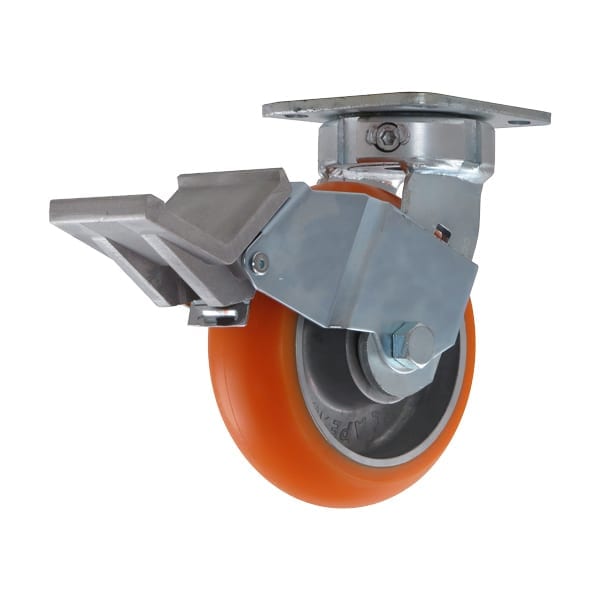 thumbnail image 2 of CasterHQ 6" Stainless Steel Swivel Caster With Brake - Blue Solid Poly Wheel, 1200 Lbs Capacity 2 of 6